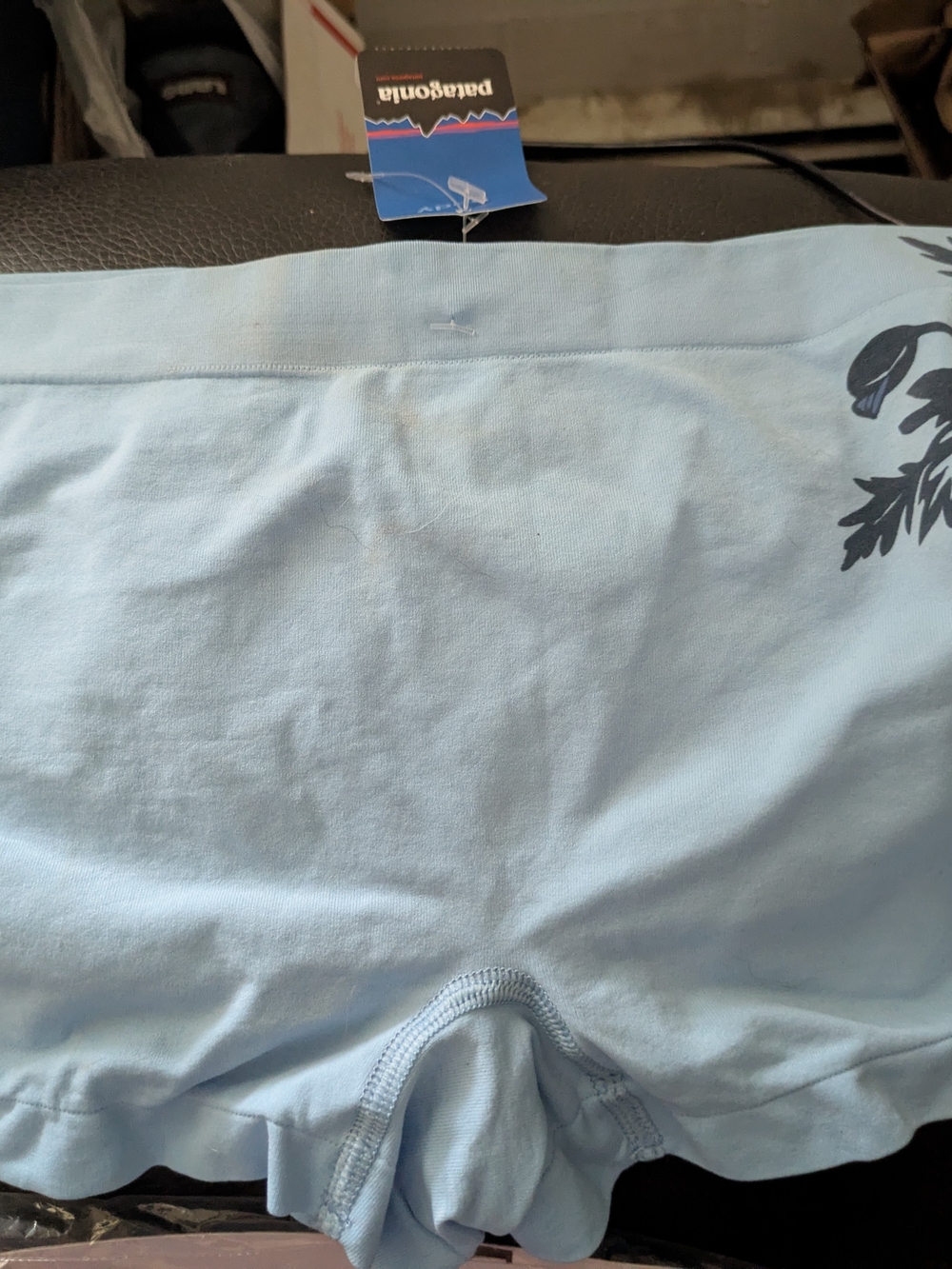 Patagonia Women's Pale Blue Bike Shorts with Subtle Floral Accent